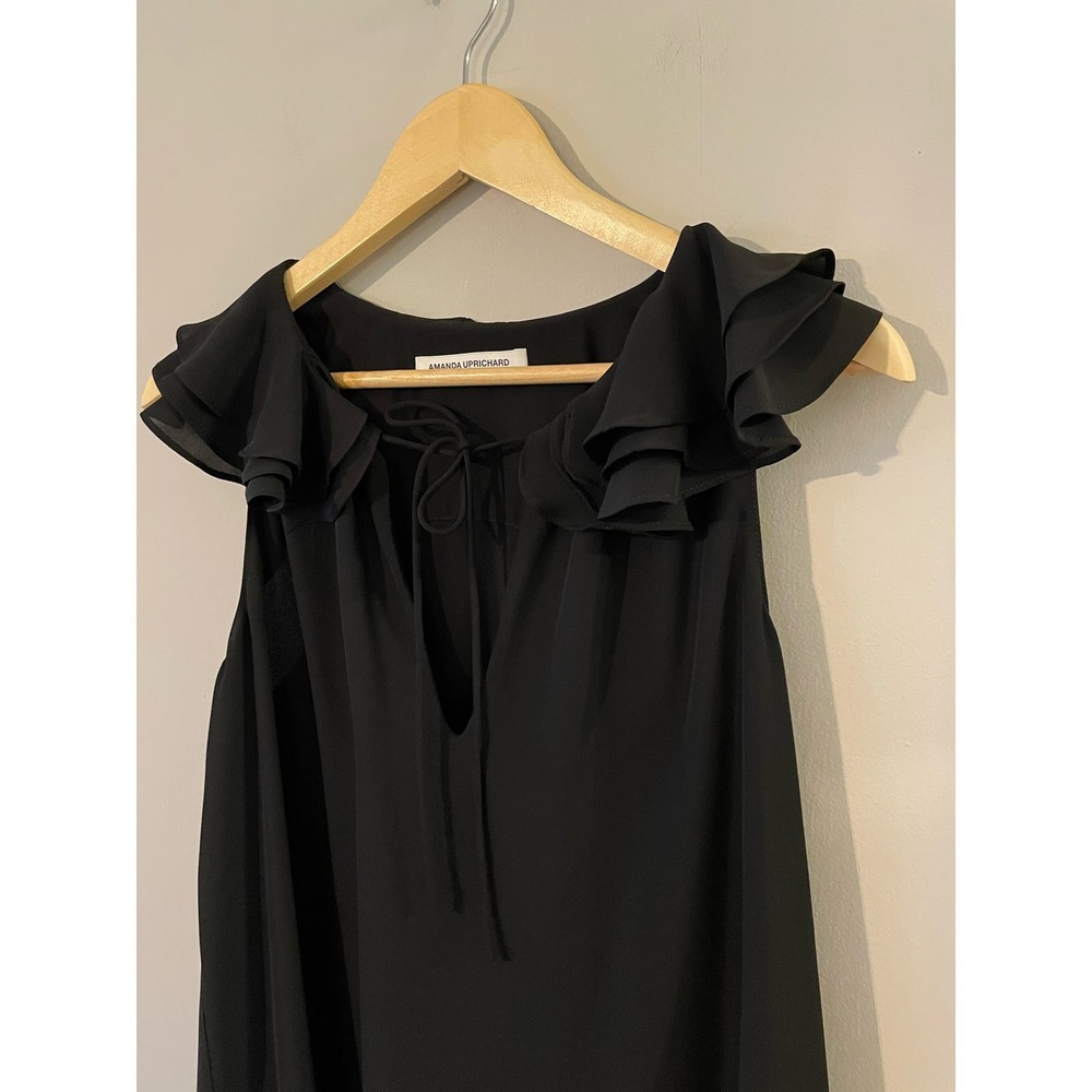 Amanda Uprichard Sleeveless Keyhole Flutter Collar Black Mini Dress - Picture 2 of 5